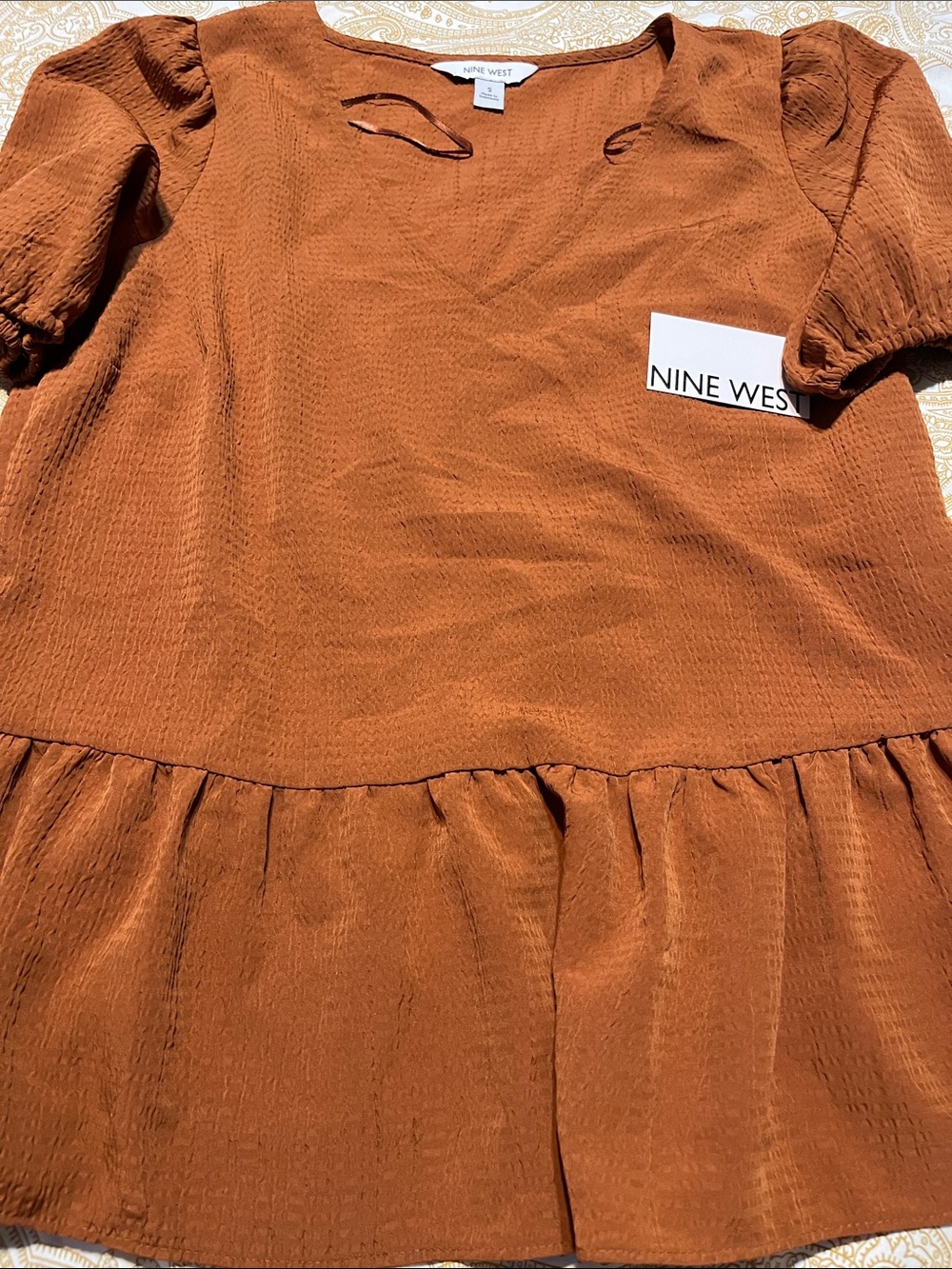 Nine West Rust Orange Peplum blouse